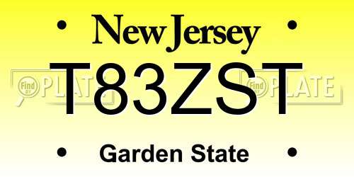 T83ZST New Jersey License Plate