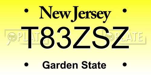 T83ZSZ New Jersey License Plate