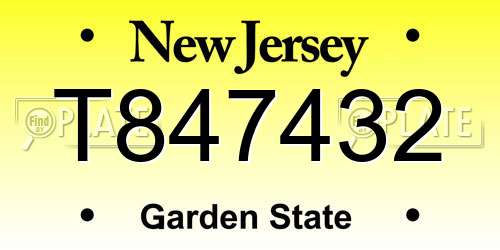 T847432 New Jersey License Plate