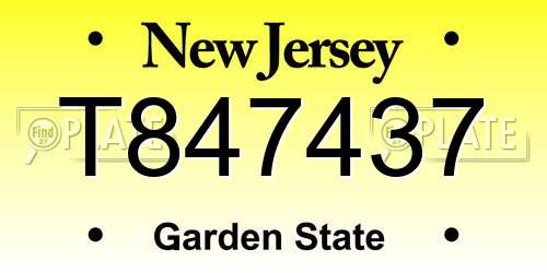 T847437 New Jersey License Plate
