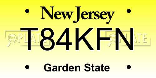 T84KFN New Jersey License Plate