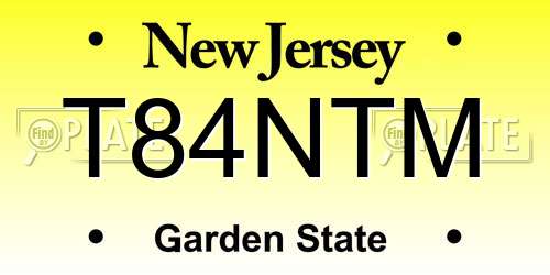 T84NTM New Jersey License Plate