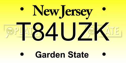 T84UZK New Jersey License Plate
