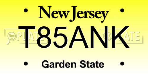 T85ANK New Jersey License Plate
