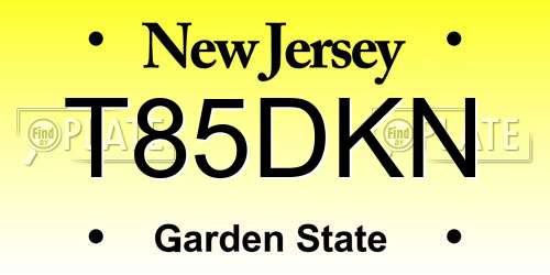 T85DKN New Jersey License Plate