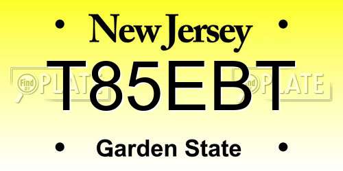 T85EBT New Jersey License Plate
