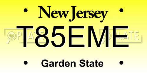 T85EME New Jersey License Plate