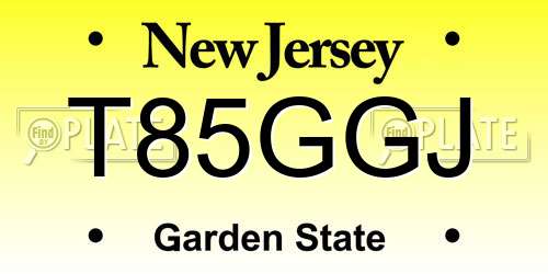 T85GGJ New Jersey License Plate