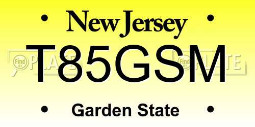 T85GSM New Jersey License Plate