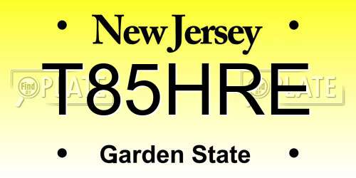 T85HRE New Jersey License Plate