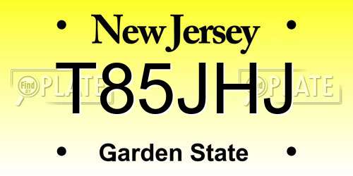 T85JHJ New Jersey License Plate