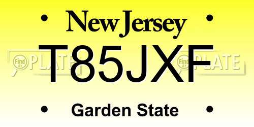T85JXF New Jersey License Plate