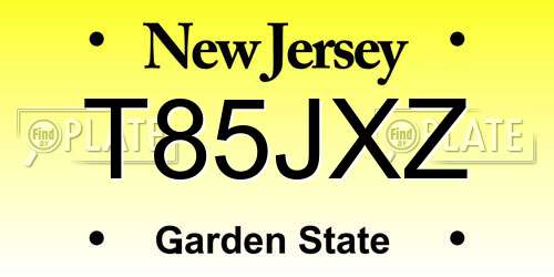 T85JXZ New Jersey License Plate