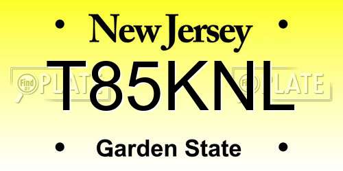 T85KNL New Jersey License Plate