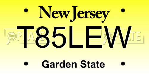 T85LEW New Jersey License Plate