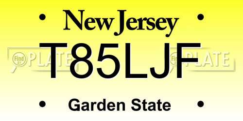T85LJF New Jersey License Plate
