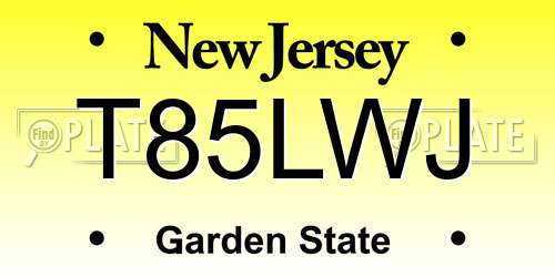 T85LWJ New Jersey License Plate