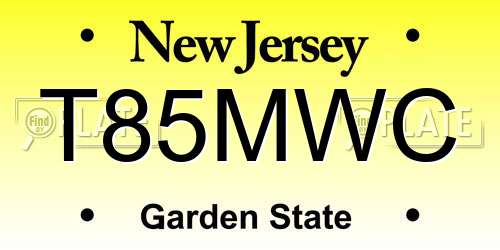 T85MWC New Jersey License Plate