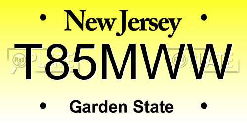 T85MWW New Jersey License Plate