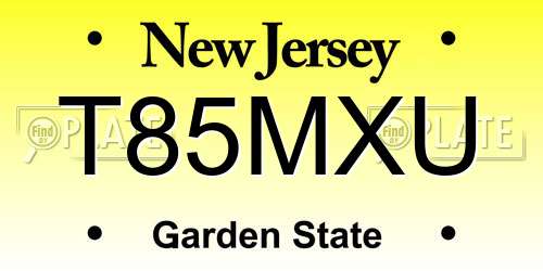 T85MXU New Jersey License Plate