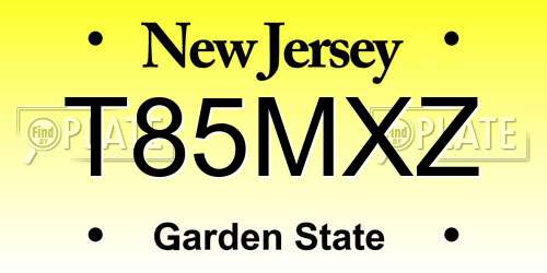 T85MXZ New Jersey License Plate
