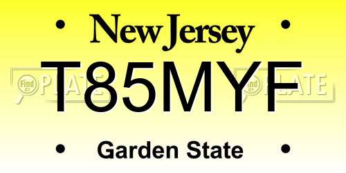 T85MYF New Jersey License Plate