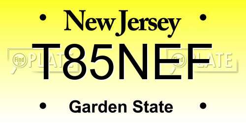 T85NEF New Jersey License Plate
