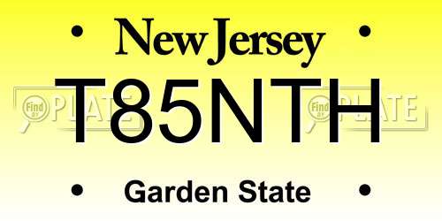 T85NTH New Jersey License Plate