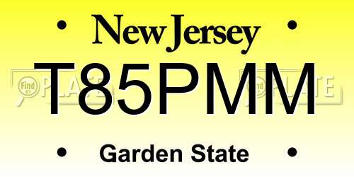 T85PMM New Jersey License Plate