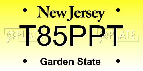 T85PPT New Jersey License Plate