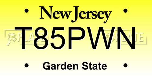 T85PWN New Jersey License Plate