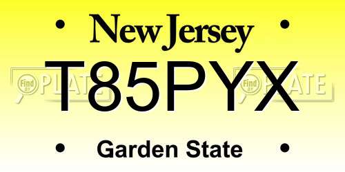T85PYX New Jersey License Plate