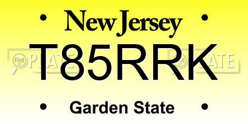 T85RRK New Jersey License Plate