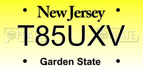 T85UXV New Jersey License Plate