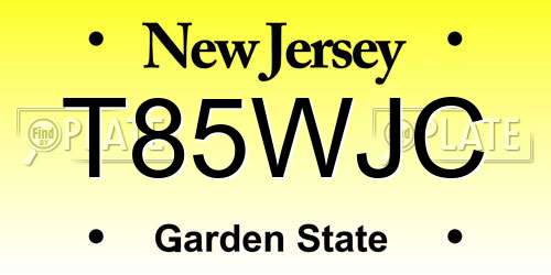 T85WJC New Jersey License Plate