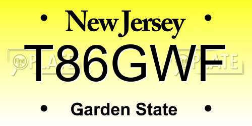 T86GWF New Jersey License Plate