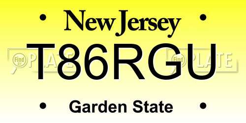 T86RGU New Jersey License Plate
