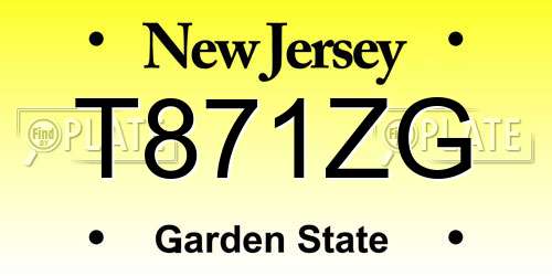 T871ZG New Jersey License Plate