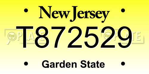 T872529 New Jersey License Plate