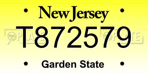 T872579 New Jersey License Plate
