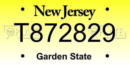 T872829 New Jersey License Plate