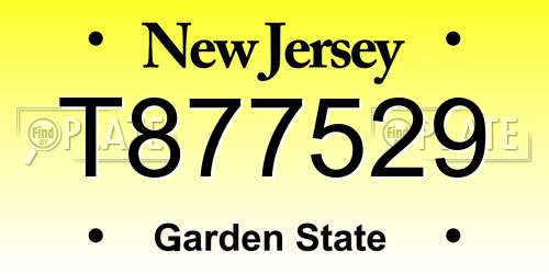 T877529 New Jersey License Plate