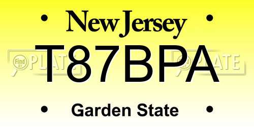 T87BPA New Jersey License Plate