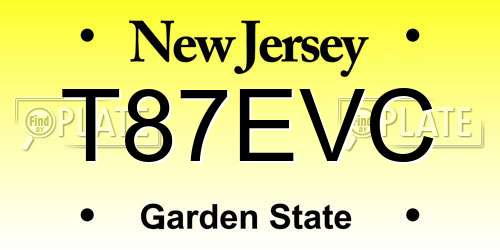 T87EVC New Jersey License Plate