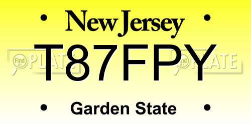 T87FPY New Jersey License Plate