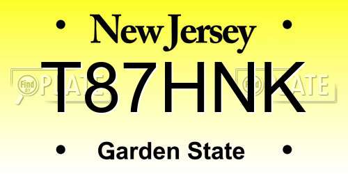 T87HNK New Jersey License Plate