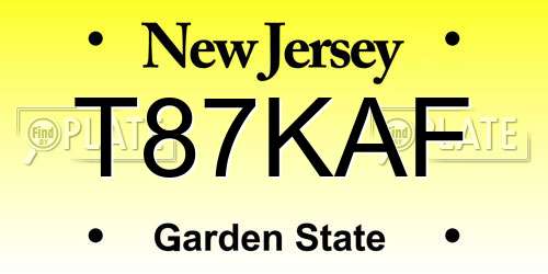 T87KAF New Jersey License Plate