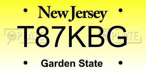 T87KBG New Jersey License Plate