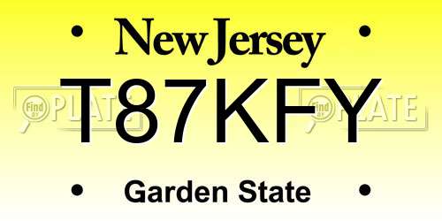 T87KFY New Jersey License Plate