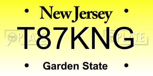 T87KNG New Jersey License Plate